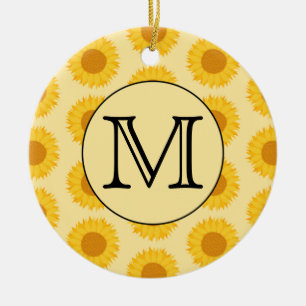 Benutzerdefiniertes Monogramm mit gelben Sonnenblu Keramik Ornament