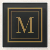 Benutzerdefiniertes Monogramm mit schwarzem und go Glasuntersetzer (Vorderseite)