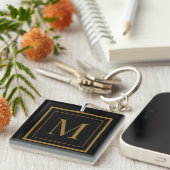 Benutzerdefiniertes Monogramm mit schwarzem und go Schlüsselanhänger (Vorderseite rechts)