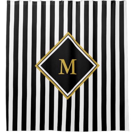 Benutzerdefiniertes Monogramm mit schwarzen und we Duschvorhang (Vorderseite)