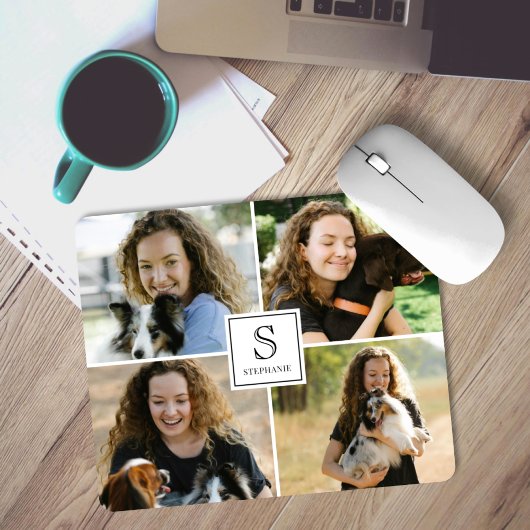 Benutzerdefiniertes Monogramm & Name 4 Foto-Collag Mousepad