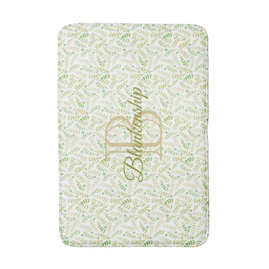 Benutzerdefiniertes Monogramm Name Art Fern Leaf M Badematte (Vorderseite Vertikal)