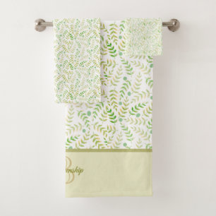 Benutzerdefiniertes Monogramm Name Art Fern Leaf M Badhandtuch Set