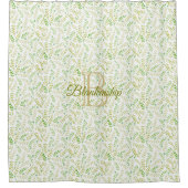 Benutzerdefiniertes Monogramm Name Art Fern Leaf M Duschvorhang (Vorderseite)