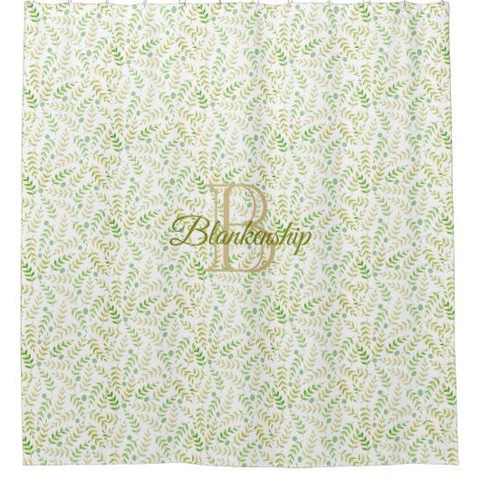 Benutzerdefiniertes Monogramm Name Art Fern Leaf M Duschvorhang (Vorderseite)