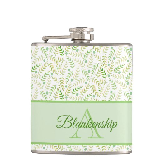 Benutzerdefiniertes Monogramm Name Art Fern Leaf M Flachmann (Vorderseite)