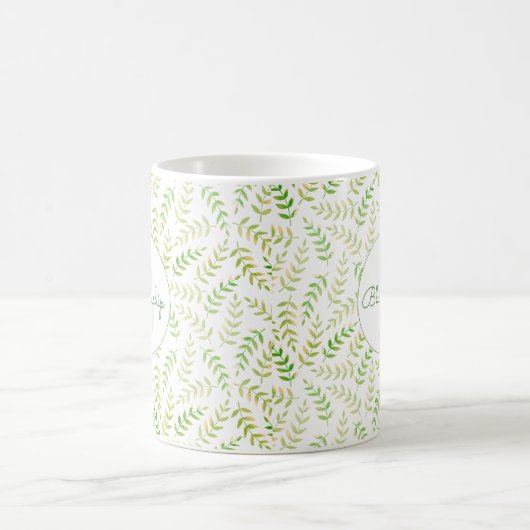 Benutzerdefiniertes Monogramm Name Art Fern Leaf M Kaffeetasse (Mittel)