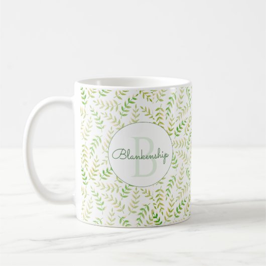 Benutzerdefiniertes Monogramm Name Art Fern Leaf M Kaffeetasse (Links)