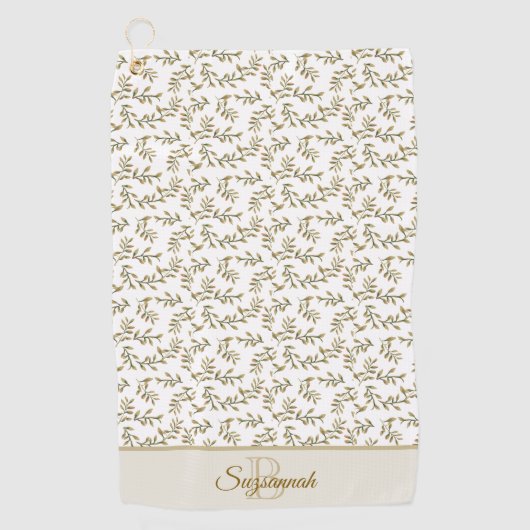 Benutzerdefiniertes Monogramm Name Beige Leaf-Must Golfhandtuch (Vorderseite)