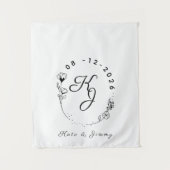 Benutzerdefiniertes Monogramm Name & Datum Elegant Wandteppich (Vorderseite)