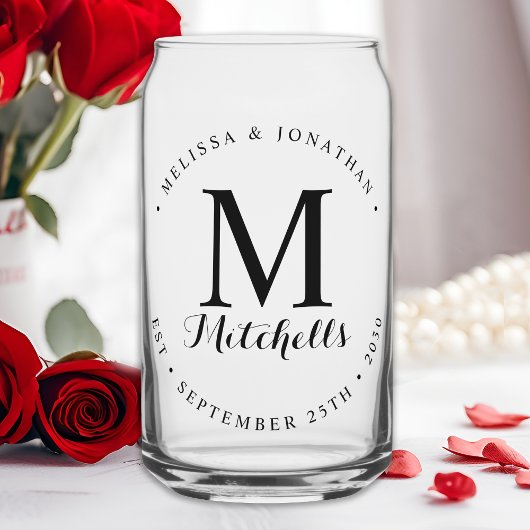 Benutzerdefiniertes Monogramm Name Datum Moderne e Dosenglas