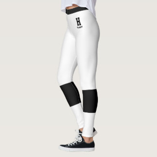 Benutzerdefiniertes Monogramm Name Klassisch Weiß  Leggings