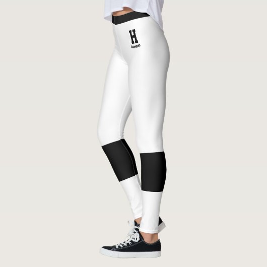 Benutzerdefiniertes Monogramm Name Klassisch Weiß  Leggings (Links)