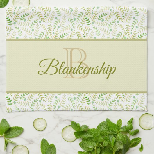 Benutzerdefiniertes Monogramm Name Natur Farnblatt Geschirrtuch (Gefaltet)