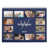 Benutzerdefiniertes Monogramm Name Navy Blau Foto Kalender (Titelbild)