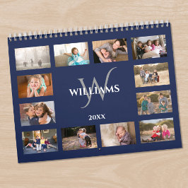 Benutzerdefiniertes Monogramm Name Navy Blau Foto Kalender