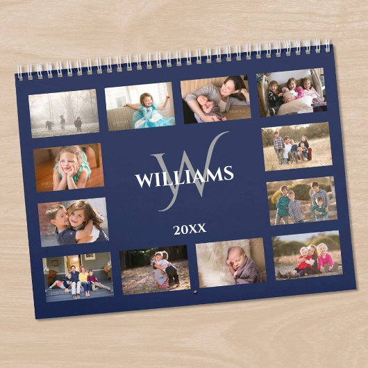 Benutzerdefiniertes Monogramm Name Navy Blau Foto Kalender