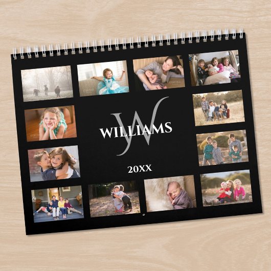 Benutzerdefiniertes Monogramm Name Schwarz Foto Kalender