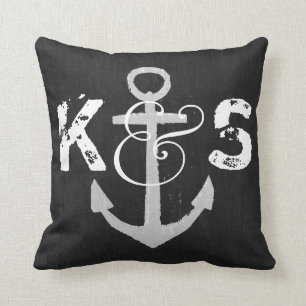 Benutzerdefiniertes Monogramm Nautic Blackboard Th Kissen