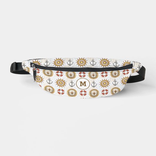 Benutzerdefiniertes Monogramm Nautisches Muster Bauchtasche (Vorderseite)