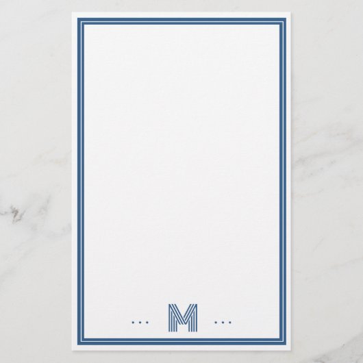 Benutzerdefiniertes Monogramm Navy Blau Rand Briefpapier (Vorderseite)