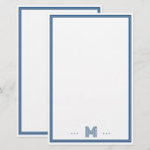 Benutzerdefiniertes Monogramm Navy Blau Rand Briefpapier (Vorne/Hinten)