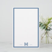 Benutzerdefiniertes Monogramm Navy Blau Rand Briefpapier (Stehend Vorderseite)