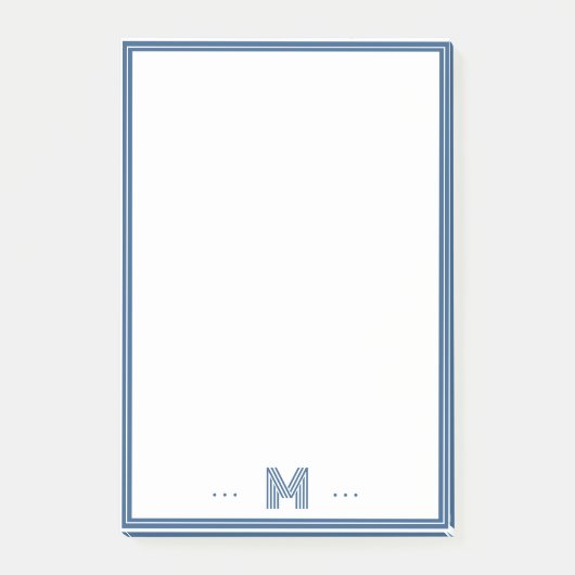 Benutzerdefiniertes Monogramm Navy Blau Rand Post-it Klebezettel (Vorderseite)