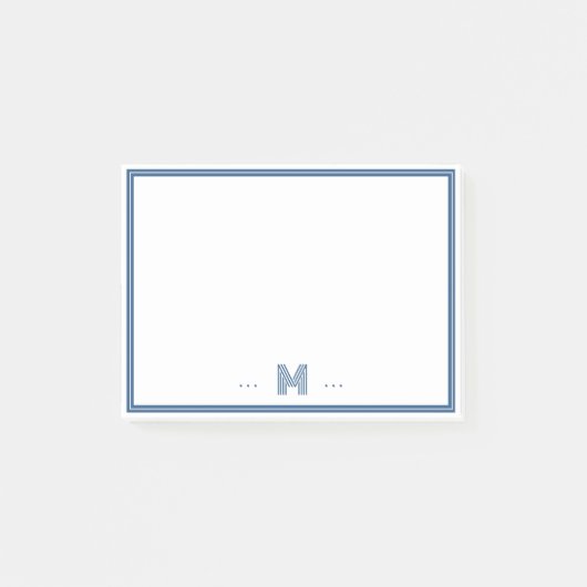 Benutzerdefiniertes Monogramm Navy Blau Rand Post-it Klebezettel (Vorderseite)