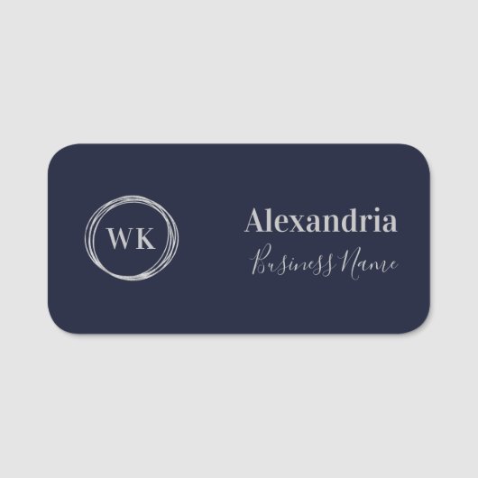 Benutzerdefiniertes Monogramm Navy Silber Mitarbei Namensschild (Vorderseite)