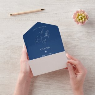 Benutzerdefiniertes Monogramm navyblaue Kalligrafi All In One Einladung
