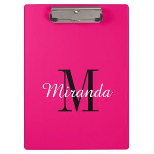 Benutzerdefiniertes Monogramm Neon-Pink-Farbe groß Klemmbrett