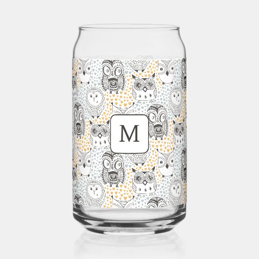 Benutzerdefiniertes Monogramm Niedliches Owl-Muste Dosenglas (Vorderseite)