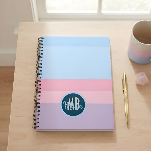 Benutzerdefiniertes Monogramm Pastellrosa & Blau S Notizblock