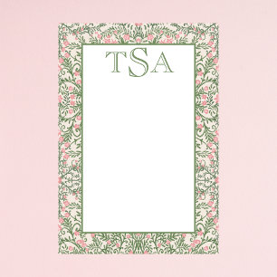 Benutzerdefiniertes Monogramm Pink & Green Floral Post-it Klebezettel