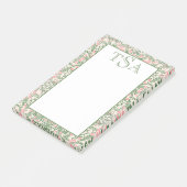 Benutzerdefiniertes Monogramm Pink & Green Floral  Post-it Klebezettel (angewinkelt)