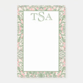 Benutzerdefiniertes Monogramm Pink & Green Floral  Post-it Klebezettel (Vorderseite)
