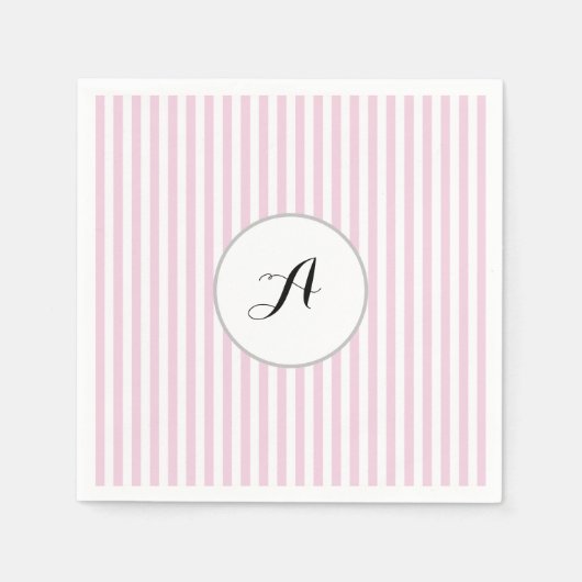 Benutzerdefiniertes Monogramm Pink Stripe Parisan Serviette (Vorderseite)