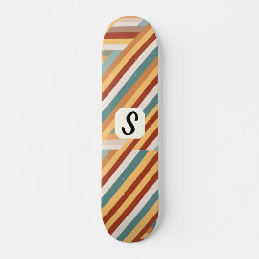 Benutzerdefiniertes Monogramm Retro 70er Geometris Skateboard (Vorne)