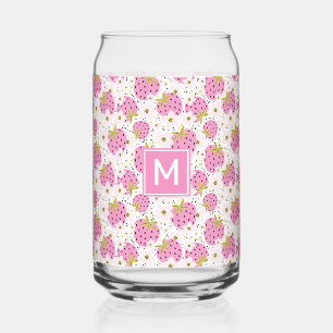 Benutzerdefiniertes Monogramm Rosa Erdbeeren Muste Dosenglas