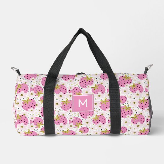 Benutzerdefiniertes Monogramm Rosa Erdbeeren Muste Duffle Bag (Vorderseite)
