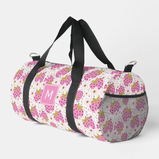 Benutzerdefiniertes Monogramm Rosa Erdbeeren Muste Duffle Bag (Rechte Ecke)