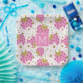 Benutzerdefiniertes Monogramm rosa Erdbeeren Pappteller (Party)