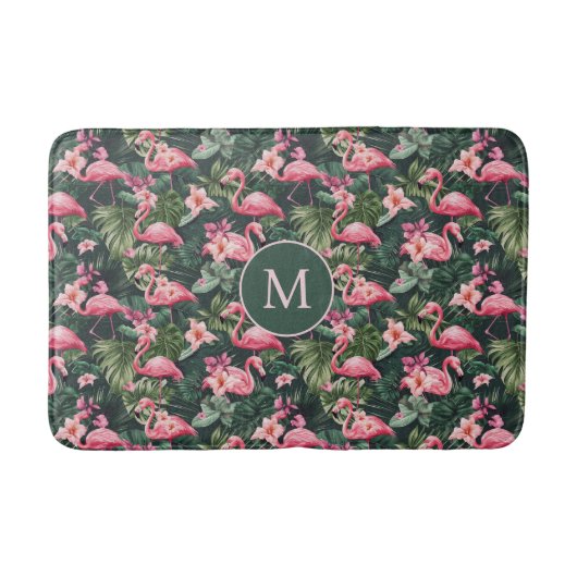 Benutzerdefiniertes Monogramm rosa Flamingos tropi Badematte (Vorderseite)