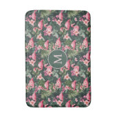 Benutzerdefiniertes Monogramm rosa Flamingos tropi Badematte (Vorderseite Vertikal)