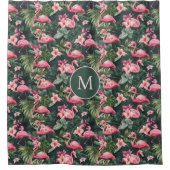 Benutzerdefiniertes Monogramm rosa Flamingos tropi Duschvorhang (Vorderseite)