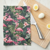 Benutzerdefiniertes Monogramm rosa Flamingos tropi Geschirrtuch (Viertel Falte)