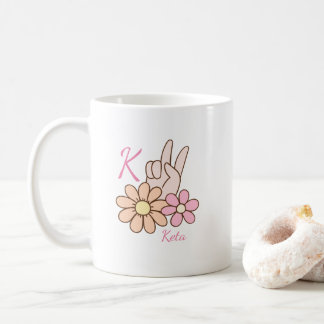 Benutzerdefiniertes Monogramm Rosa Florales Friede Kaffeetasse