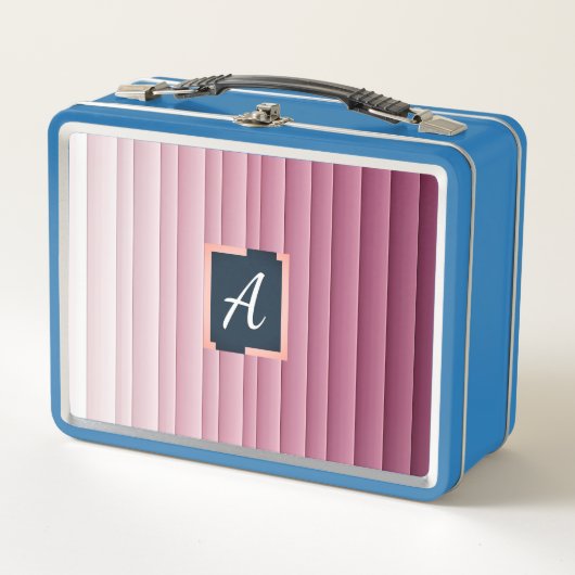 Benutzerdefiniertes Monogramm Rosa Gradient Vertik Metall Brotdose (Vorderseite)