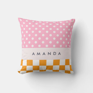 Benutzerdefiniertes Monogramm rosa Orange Polka Do Kissen